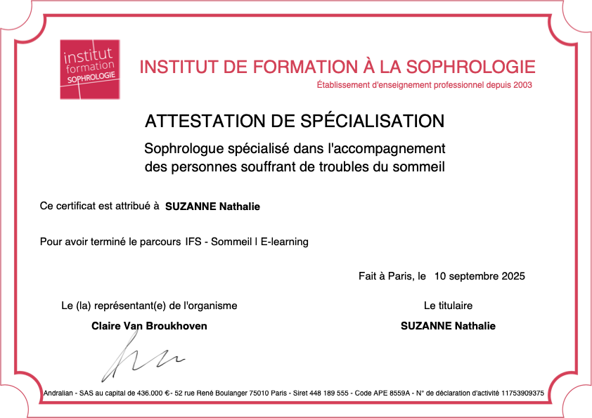 Attestation de spécialisation IFS – Troubles du sommeil