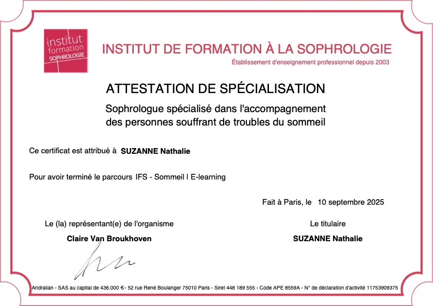 Attestation de spécialisation IFS – Troubles du sommeil